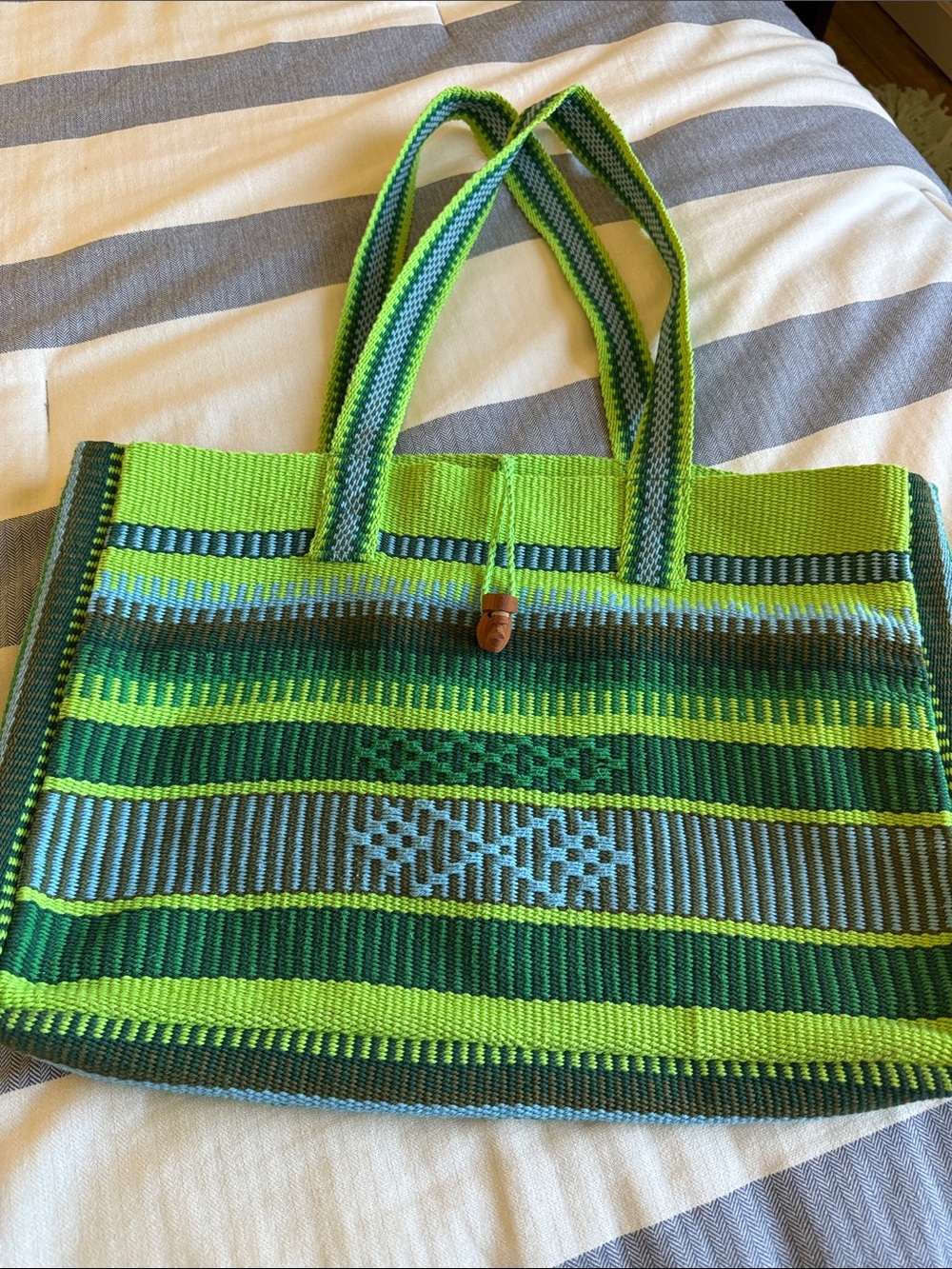 Handwoven Green Striped Tote Bag from Costa Rica!